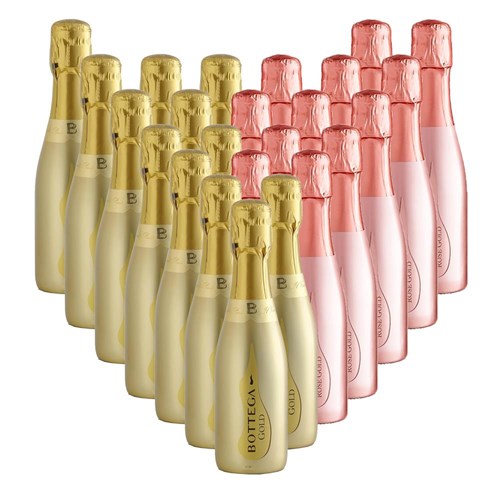 Case of 24 Bottles of Mini Prosecco Bottega Rose and Bottega Gold 20cl – Perfect for Parties or Giveaways